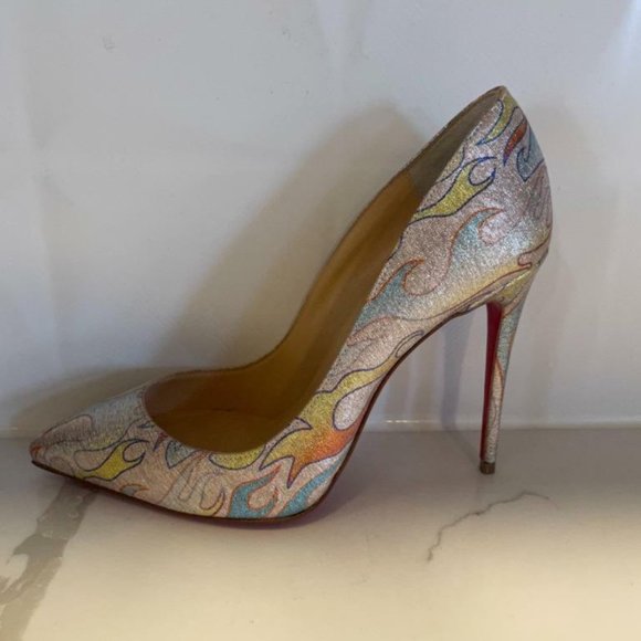 Christian Louboutin PIGALLE FOLLIES 100 Lurex Flame Pump Heel Shoes - Picture 10 of 11